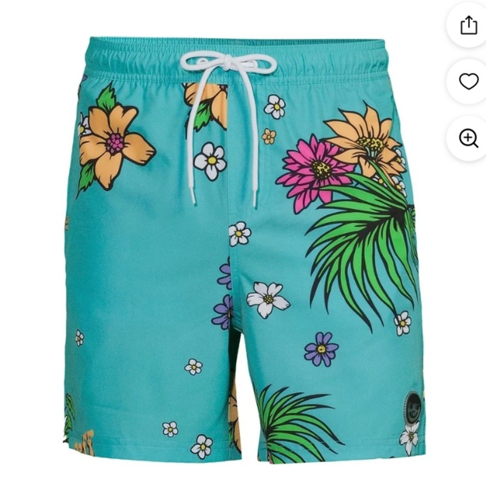 Neff men’s blue Hawaiian pattern swim trunks size L